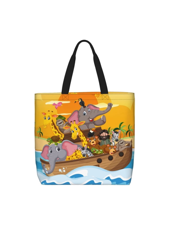 Animals on Noah's Ark1 for Tote Bag for Women, Quilted Shoulder Bag with Zipper, Large Capacity Handbags for Casual, Travel, Work