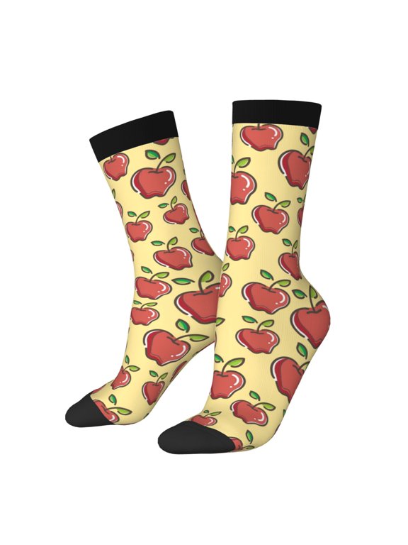 Apple Pattern Adult Middle Tube Socks Breathable Sock Non-Pilling,Contrasting Color Design