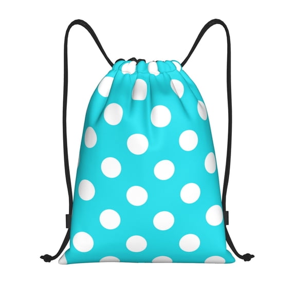 Hirioo Aqua And White Polka Dot Print Drawstring Backpack Bag Sport Versatile Sports Backpack for Gym, Travel, Swimming, Beach