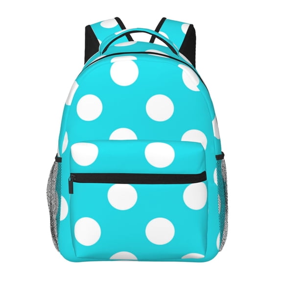 Hirioo Aqua And White Polka Dot Print Laptop Backpack Lightweight Casual Travel Daypack for College Workplace Travel