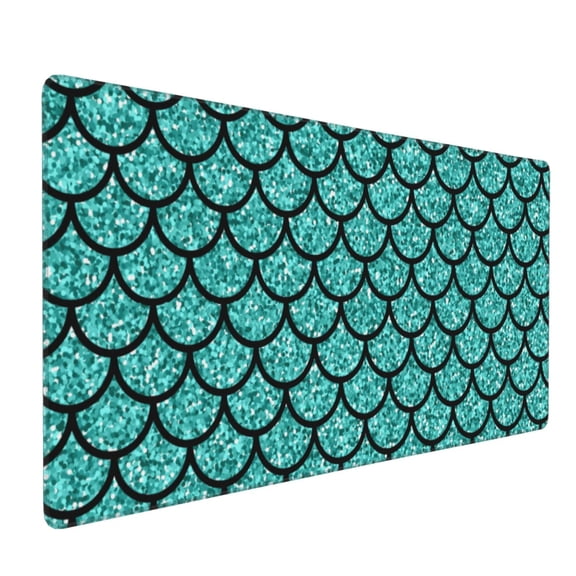 Hirioo Aquamarine Glitter for Mouse Pad ,Anti-Slip Base, Durable Stitched Edges, Perfect for Gaming, Office, and Home Use,16x35.5in