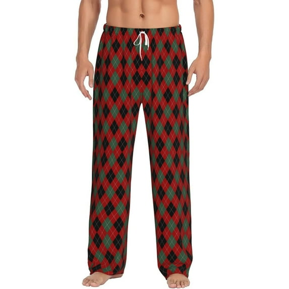 Hirioo Argyle Plaid for Men's PJ Pajama Pants Sleep Pants Men's Home Trousers with Pockets,S-3XL-Medium