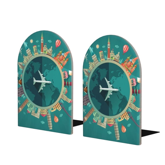 Hirioo Around The Planet for Bookends Decorative Bookends for Shelves for Home or Office, Non-Slip Base