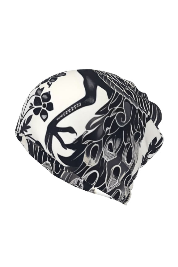 Artistic Black White Peacocks for Multifunction Beanie Hat for Men and Women Unisex for Winter Sports, Outdoor Activities, and Daily Wear