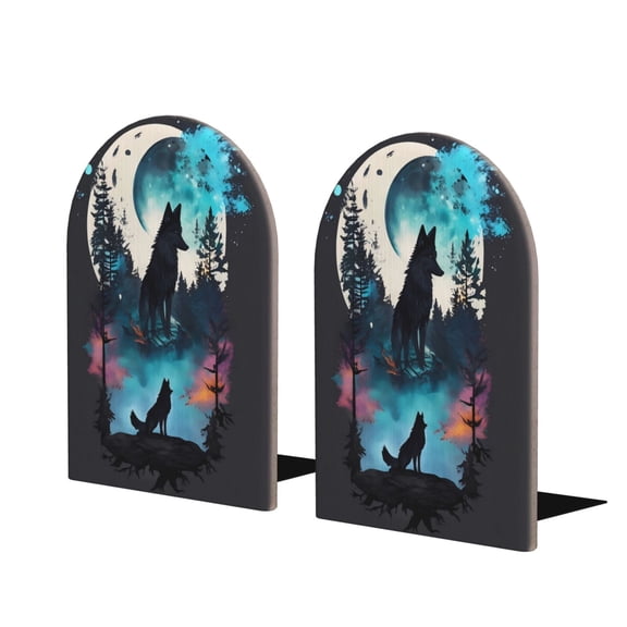 Hirioo Artistic Moon Valley Wolf for Bookends Decorative Bookends for Shelves for Home or Office, Non-Slip Base