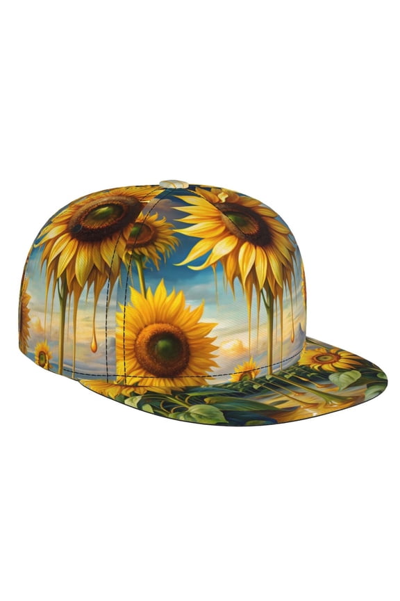 Artistic Oil Painting Sunflower for Baseball Cap Men Cap Flat Brim for Men Women Teens Adjustable Baseball Cap