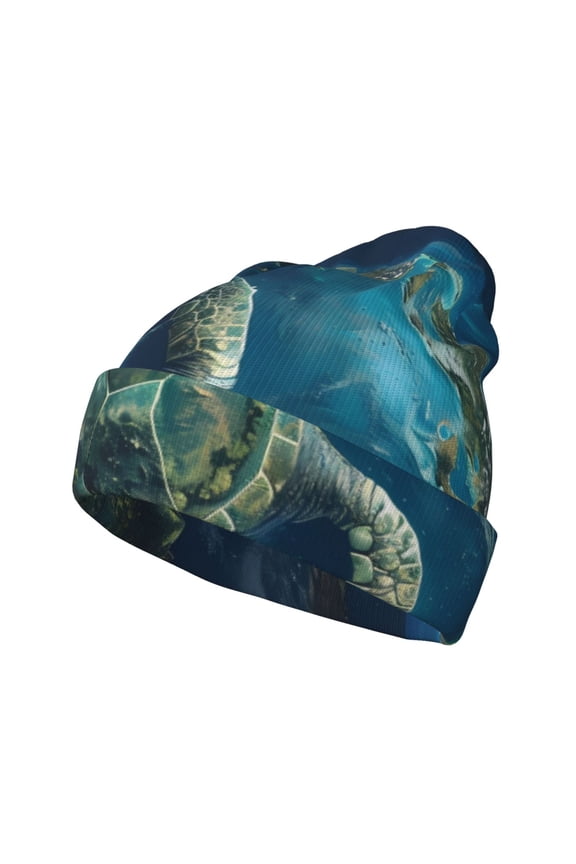 Artistic Turtle Earth for Men's Knit Cuffed Beanie for Outdoor Activities Unisex