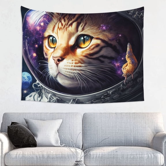 Hirioo Astronaut Cat Print Tapestry Lightweight Fabric for Bedroom Aesthetic Home Wall Dorm Décor Living Room Decor 29x37 Inch
