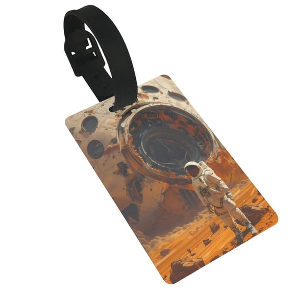 Hirioo Astronaut Exploring Mars for Luggage ID Tag with Adjustable Strap Travel Baggage Bag Tags Suitcase Identify Labels for Women Men