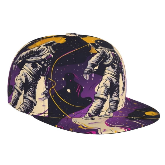 Hirioo Astronaut Floating purple Space for Baseball Cap Men Cap Flat Brim for Men Women Teens Adjustable Baseball Cap