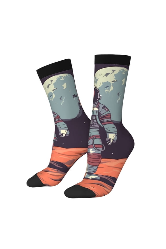 Astronaut With American Flag Pattern Adult Middle Tube Socks Breathable Sock Non-Pilling,Contrasting Color Design