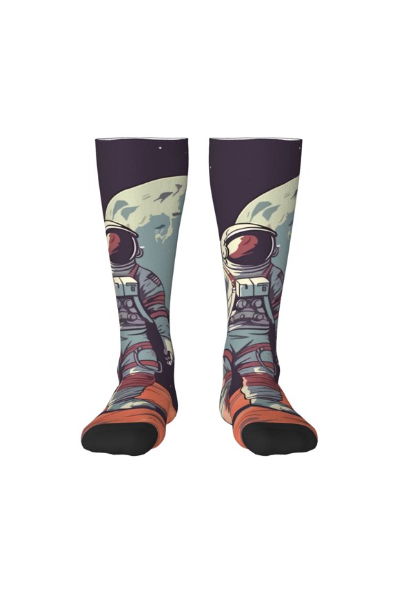 Astronaut With American Flag for Adult Stockings Breathable Sock Non-Pilling,Contrasting Color Design