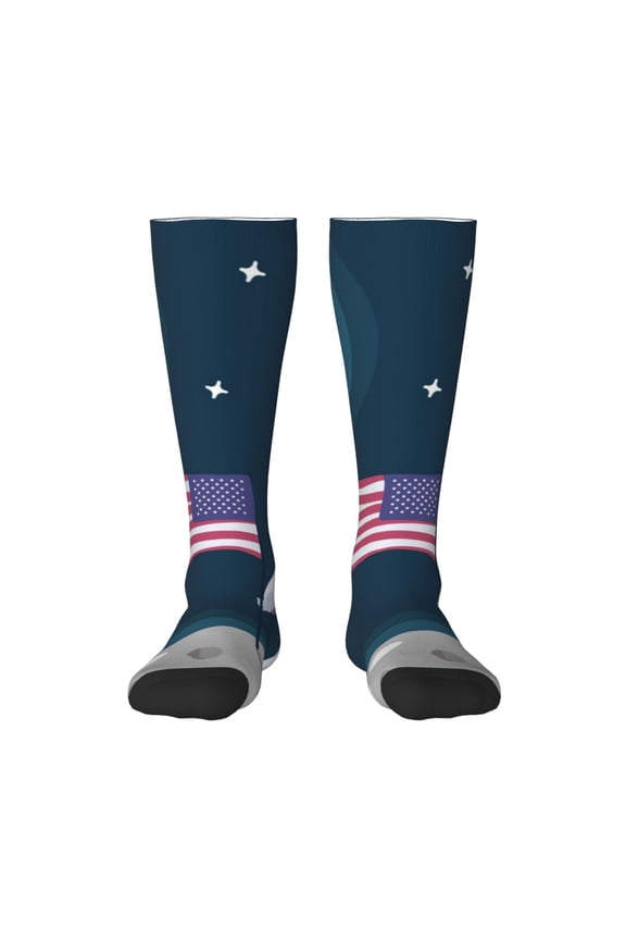 Astronaut With USA Flag for Adult Stockings Breathable Sock Non-Pilling,Contrasting Color Design