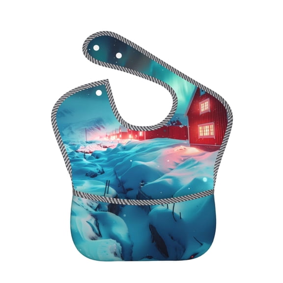 Hirioo Aurora Borealis Village for Baby Waterproof Pocket Bib Adjustable Closed for Babies Toddlers with Large Pocket 6-24Months