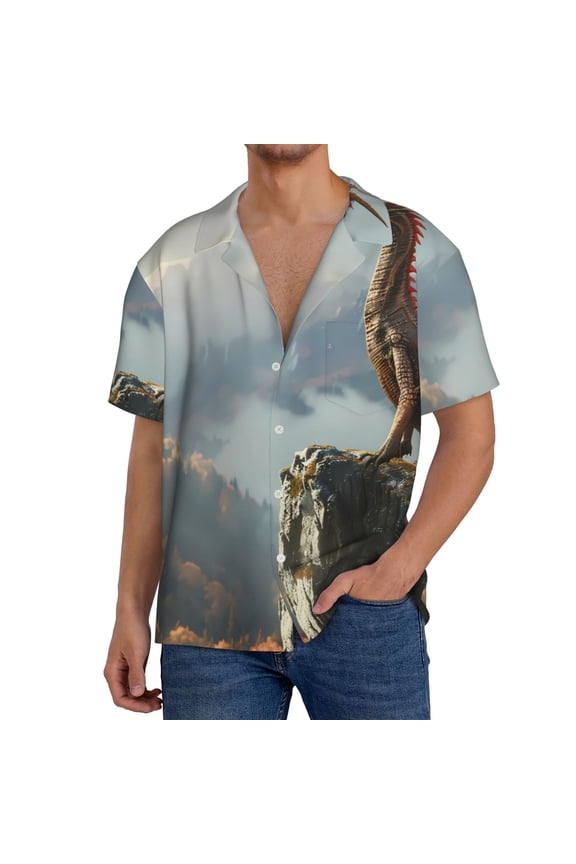 Autumn Dragon Mountain View for Men's Cuban Collar Short Sleeve Shirt Button Down Shirt Beach Summer Shirts Wedding Vacation Shirts-