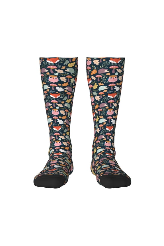 Autumn Fox Owl for Adult Stockings Breathable Sock Non-Pilling,Contrasting Color Design