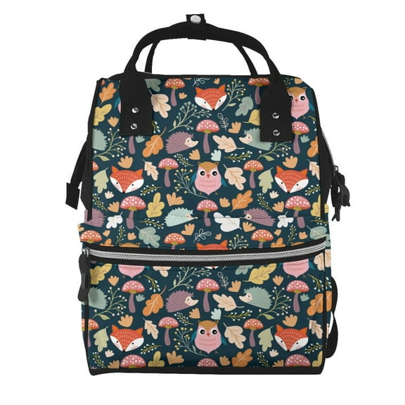Hirioo Autumn Fox Owl for Mummy Diaper Bag Backpack Diaper Bag Backpack for Moms and Dads Unisex Shoulder Bags Travel Hiking Outdoor Pack