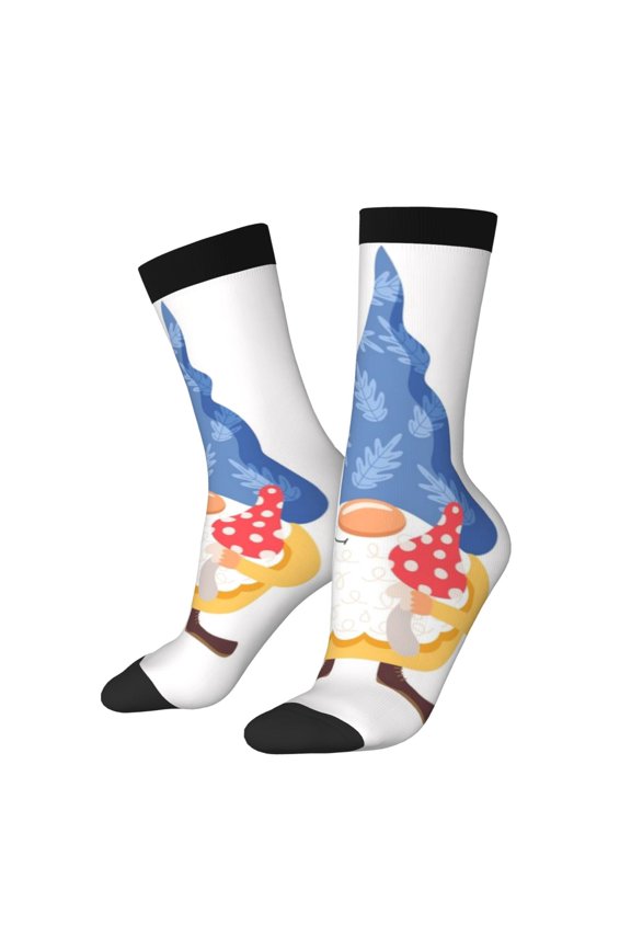 Autumn Funny Gnomes Pattern Adult Middle Tube Socks Breathable Sock Non-Pilling,Contrasting Color Design