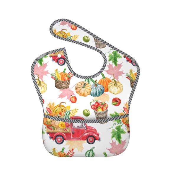 Hirioo Autumn Harvest Truck for Baby Waterproof Pocket Bib Adjustable Closed for Babies Toddlers with Large Pocket 6-24Months
