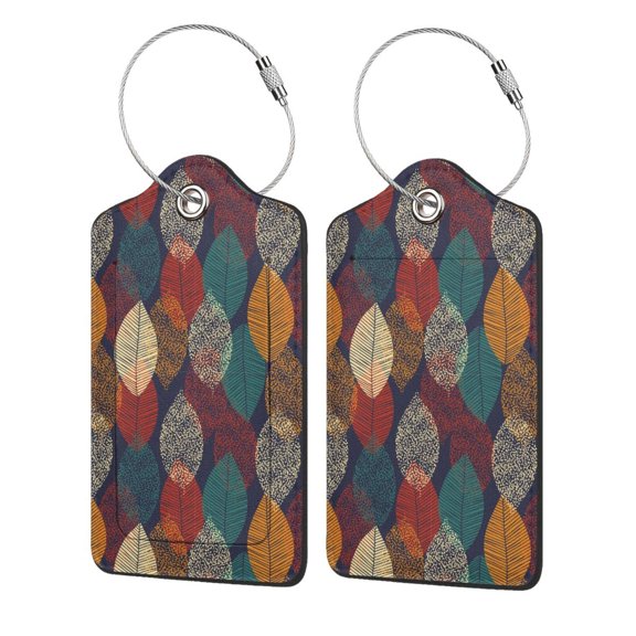 Hirioo Autumn Leaves Print Leather Luggage Tag with Stainless Steel Loop ,Privacy Flap and Address Card for Travel Bag Suitcase-1