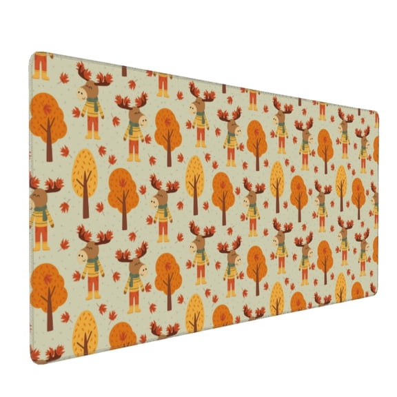 Hirioo Autumn Maple Leaf and Deer for Mouse Pad ,Anti-Slip Base, Durable Stitched Edges, Perfect for Gaming, Office, and Home Use,16x35.5in
