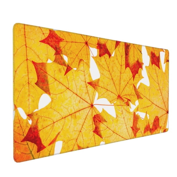 Hirioo Autumn Maple Leaves for Mouse Pad ,Anti-Slip Base, Durable Stitched Edges, Perfect for Gaming, Office, and Home Use,16x35.5in