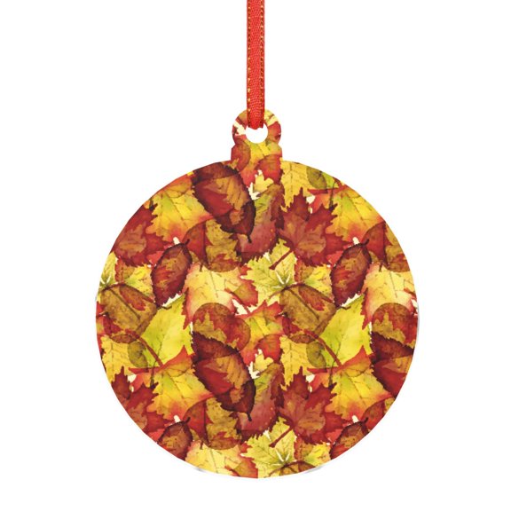 Hirioo Autumn Mosaic Maple Leaves for Acrylic Christmas Pendant Hanging Christmas Tree Ornaments, Car, Home, Office Gift Decor-Round Shape