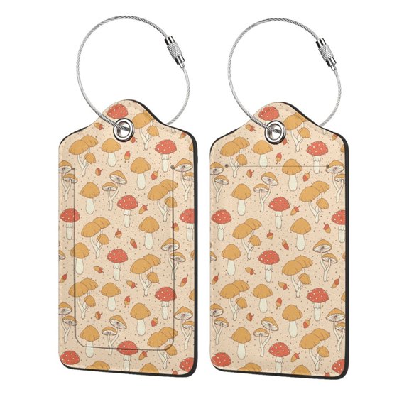 Hirioo Autumn Mushrooms Print Leather Luggage Tag with Stainless Steel Loop ,Privacy Flap and Address Card for Travel Bag Suitcase-2 PCS