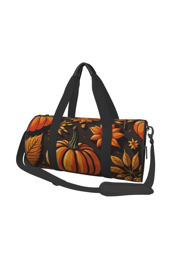 Autumn Pumpkin Leaves for Round Large Capacity Travel Luggage Bag Weekend Getaway Bag for Gym Beach Swim Bag Men Women
