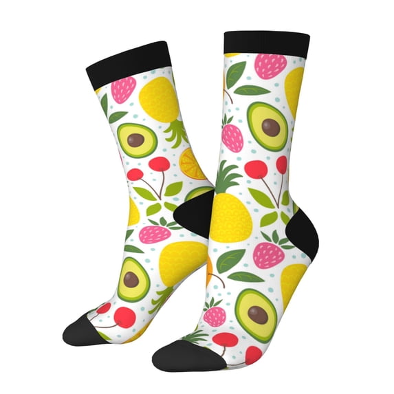 Hirioo Avocado And Pineapple Pattern Adult Middle Tube Socks Breathable Sock Non-Pilling,Contrasting Color Design