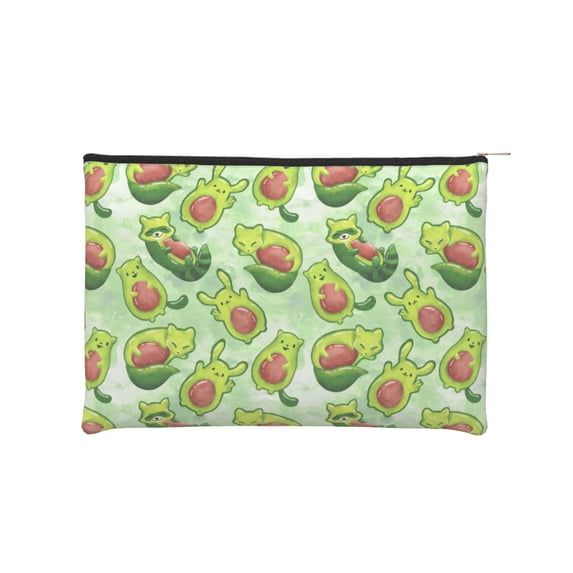 Hirioo Avocado color cute animals for Paper Reusable Cosmetic Bag Zipper Encouragement Travel Pouch Toiletry Bag for Women Girls