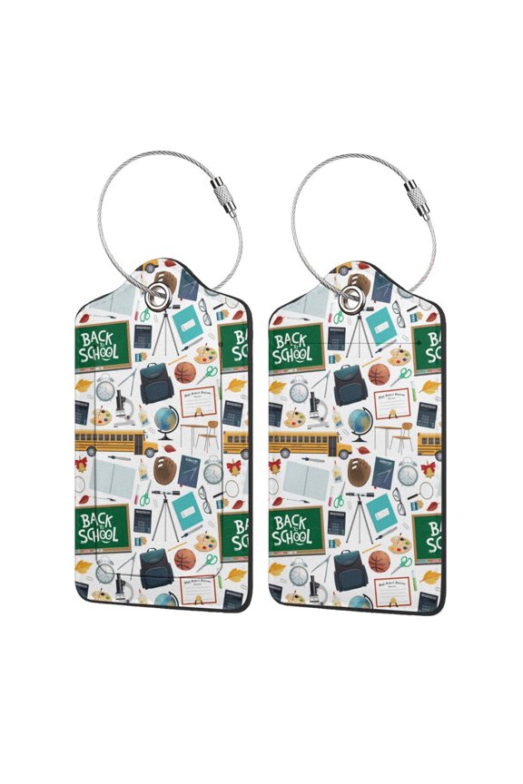 Back To School A Print Leather Luggage Tag with Stainless Steel Loop ,Privacy Flap and Address Card for Travel Bag Suitcase-1