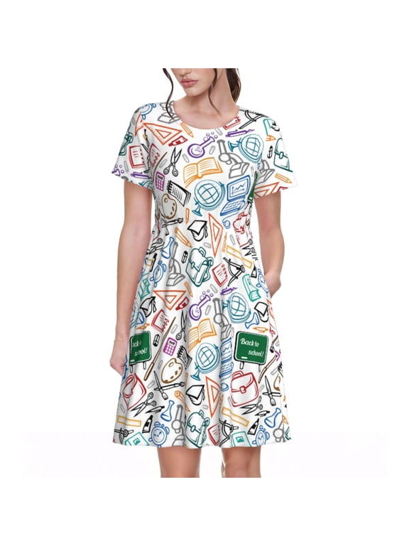 Back To School for Short Sleeve Dress Women's Short Sleeve Dress with Pockets