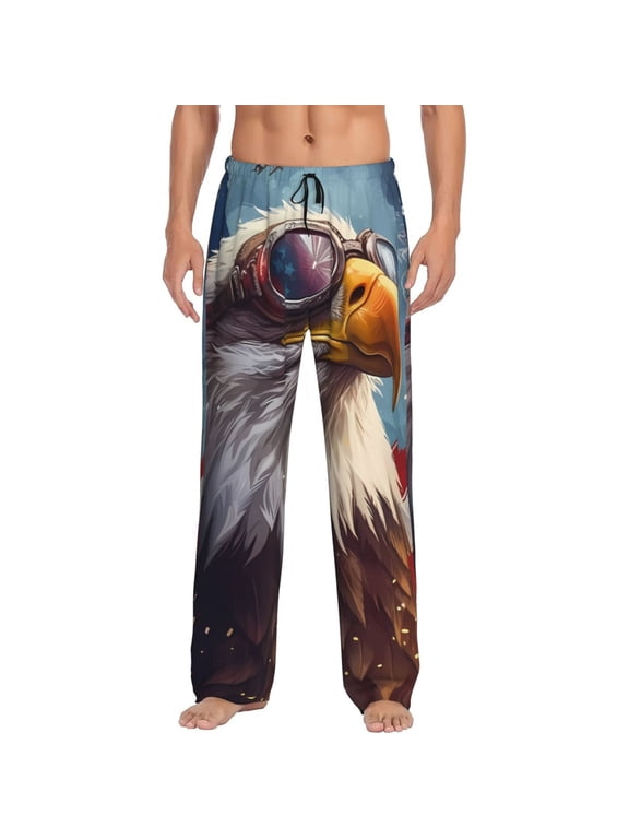 Bald Eagle Pilot for Men's PJ Pajama Pants Sleep Pants Men's Home Trousers with Pockets,S-3XL-Small