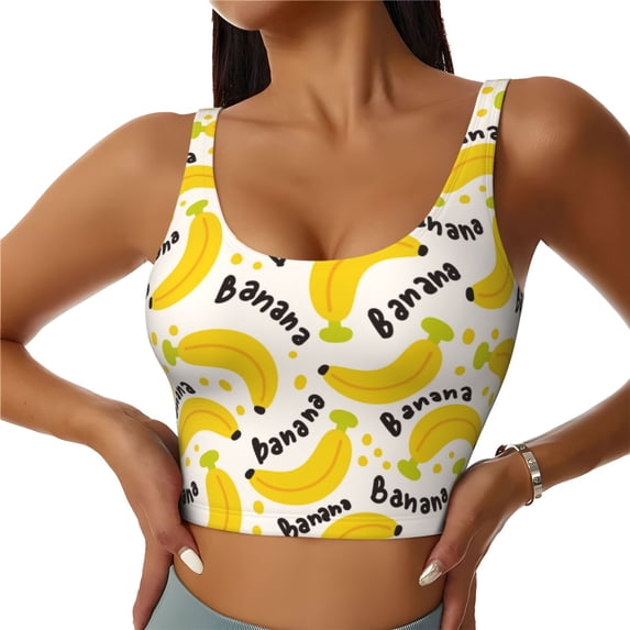 Hirioo Banana Fruit for Women's Sports Vest with Full-Print Design, Stretchy Fabric and Removable Pads-Medium