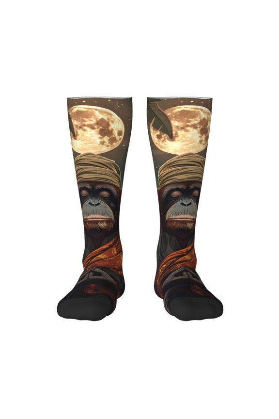 Banana Leaf Meditating Gorilla for Adult Stockings Breathable Sock Non-Pilling,Contrasting Color Design
