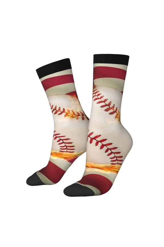 Baseball Ball With Flag Pattern Adult Middle Tube Socks Breathable Sock Non-Pilling,Contrasting Color Design