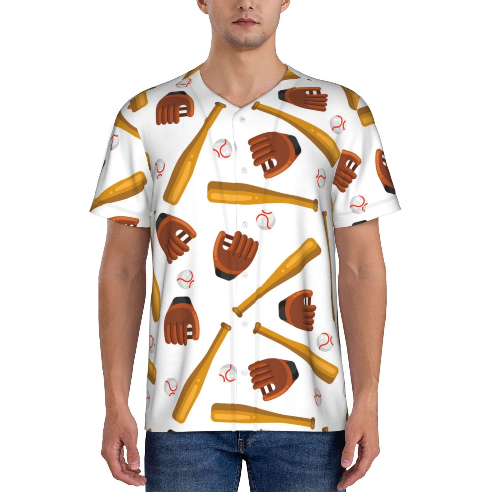 Hirioo Baseball Sport for Men's Baseball T-shirt Shirts Short Sleeve Casual Summer Button Stretch T Shirts,Size S-4XL-Small