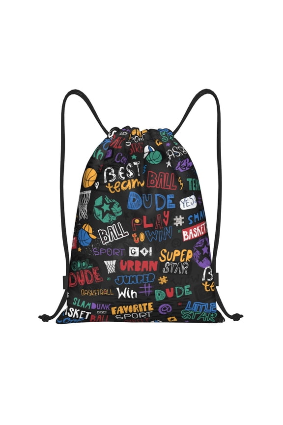 Basketball Print Drawstring Backpack Bag Sport Versatile Sports Backpack for Gym, Travel, Swimming, Beach
