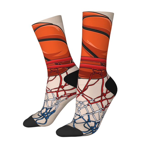 Hirioo Basketball Shot Pattern Adult Middle Tube Socks Breathable Sock Non-Pilling,Contrasting Color Design