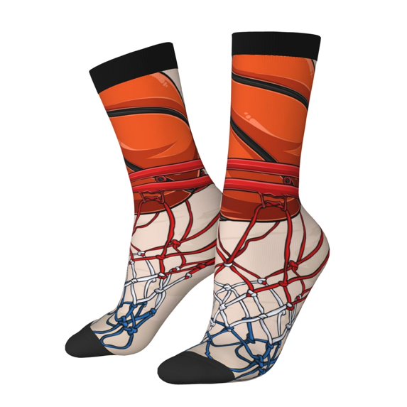 Hirioo Basketball Shot Pattern Adult Middle Tube Socks Breathable Sock Non-Pilling,Contrasting Color Design