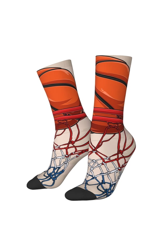 Basketball Shot Pattern Adult Middle Tube Socks Breathable Sock Non-Pilling,Contrasting Color Design