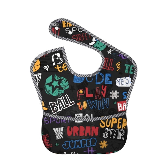 Hirioo Basketball for Baby Waterproof Pocket Bib Adjustable Closed for Babies Toddlers with Large Pocket 6-24Months