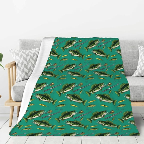 Hirioo Bass Fish for Flannel Blanket, Cozy and Warm Throw for Bed or Couch ,Perfect for All Seasons-40"x30"