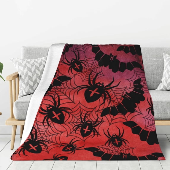 Hirioo Bats And Spiders for Flannel Blanket, Cozy and Warm Throw for Bed or Couch ,Perfect for All Seasons-