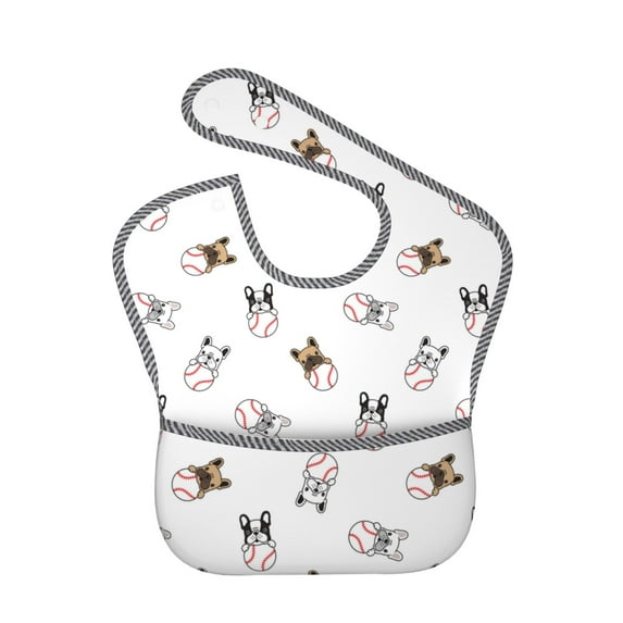 Hirioo Bbaseball Dog for Baby Waterproof Pocket Bib Adjustable Closed for Babies Toddlers with Large Pocket 6-24Months