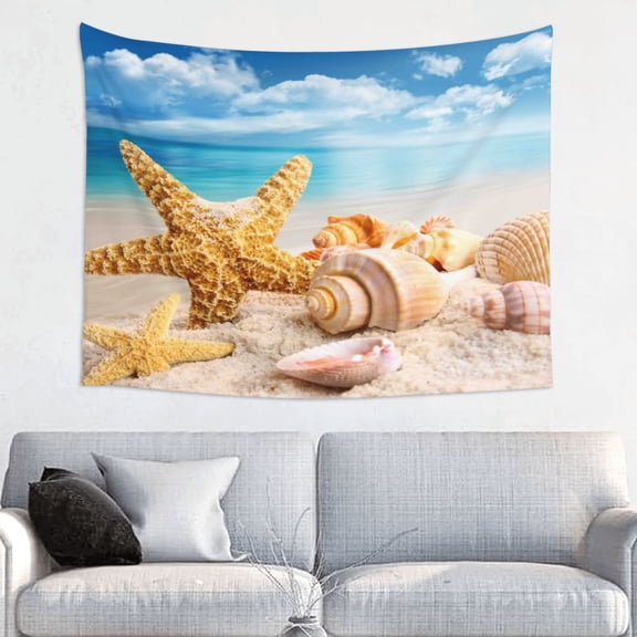 Hirioo Beach Starfish Shell Print Tapestry Lightweight Fabric for Bedroom Aesthetic Home Wall Dorm Dcor Living Room Decor 29x37 Inch