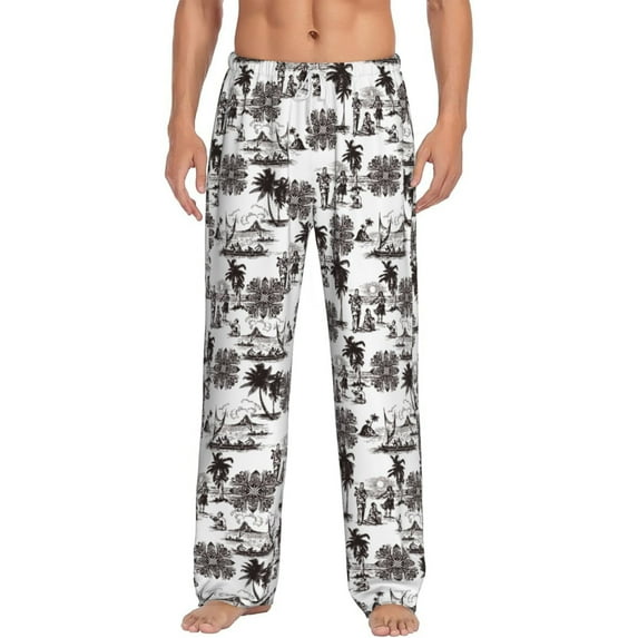 Hirioo Beach for Men's PJ Pajama Pants Sleep Pants Men's Home Trousers with Pockets,S-3XL-Medium