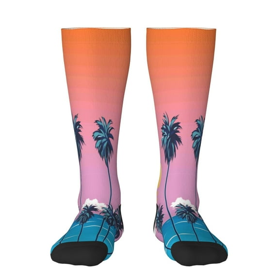 Hirioo Beach with Palm Trees for Adult Stockings Breathable Sock Non-Pilling,Contrasting Color Design