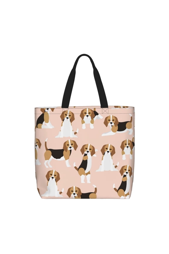 Beagle Dog On Brown for Tote Bag for Women, Quilted Shoulder Bag with Zipper, Large Capacity Handbags for Casual, Travel, Work
